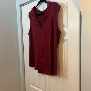 Montgomery Post Elena Sleeveless Ruffle Blouse Burgundy Women’s XL NWT